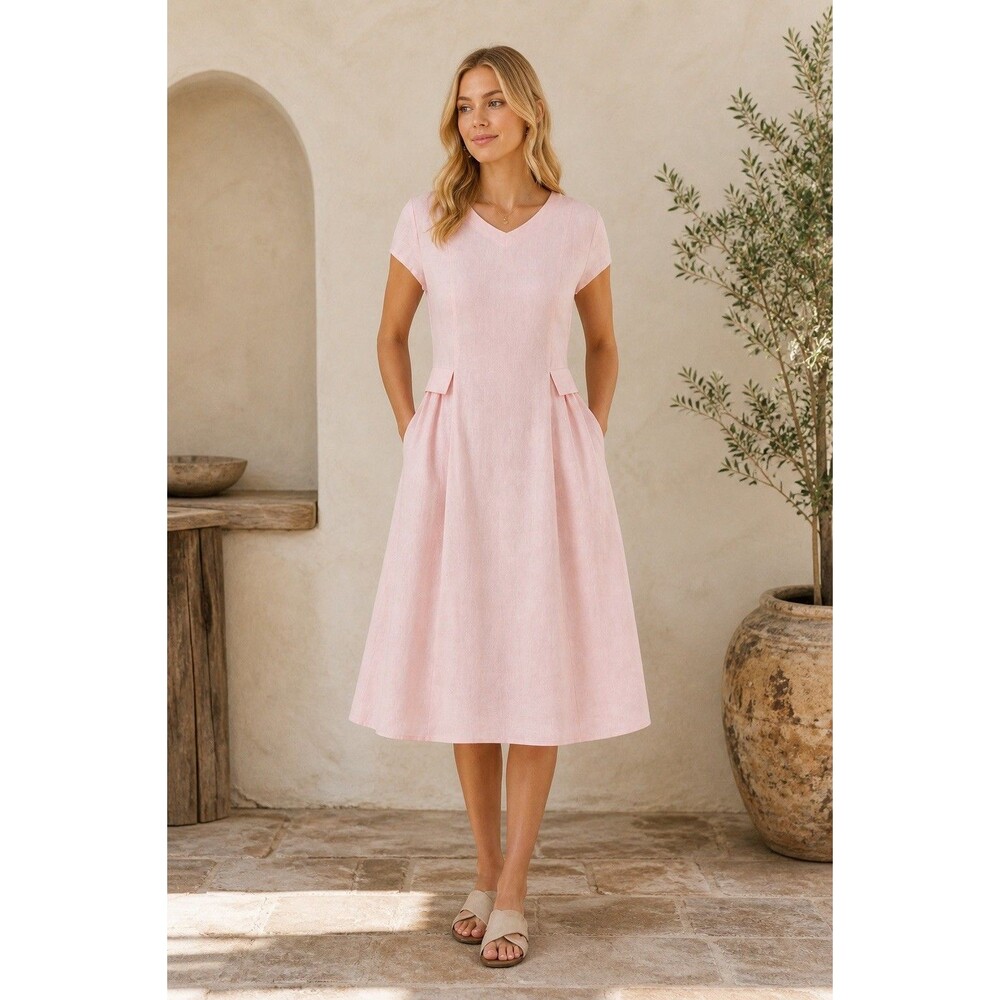 Lintico Linen NWT ALEXA Dress Soft Pink Midi Size XXL